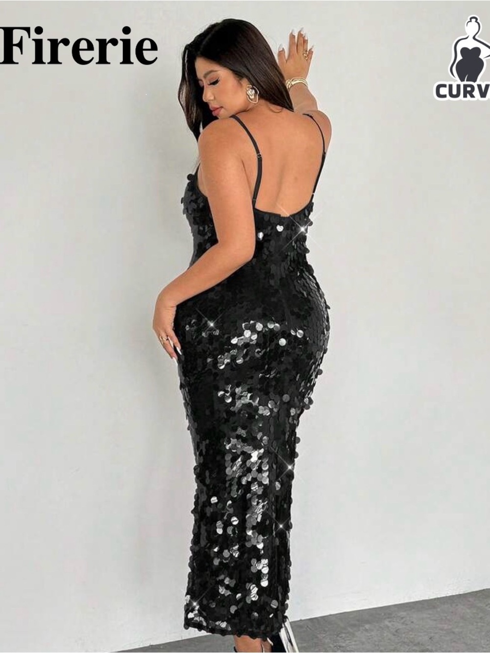 SHEIN Black Sequin Midi Slip Dress - Picture 6 of 6
